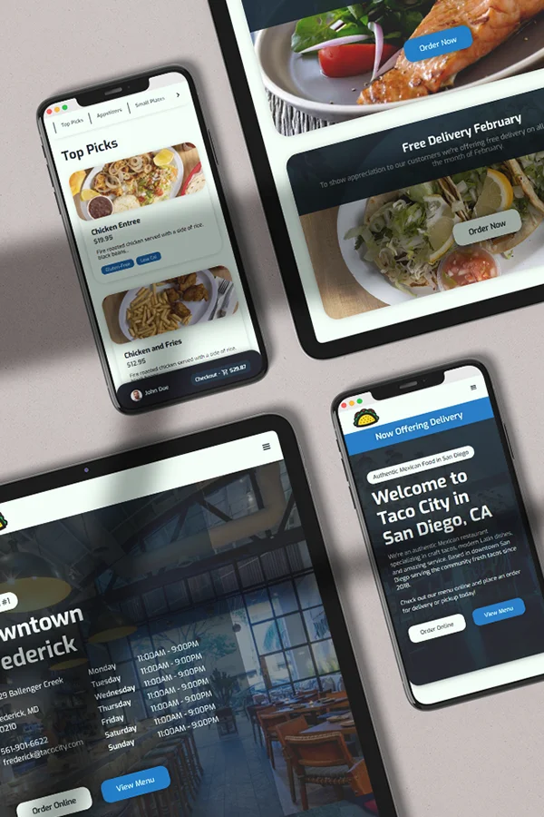 Custom coded website design on multiple mobile devices